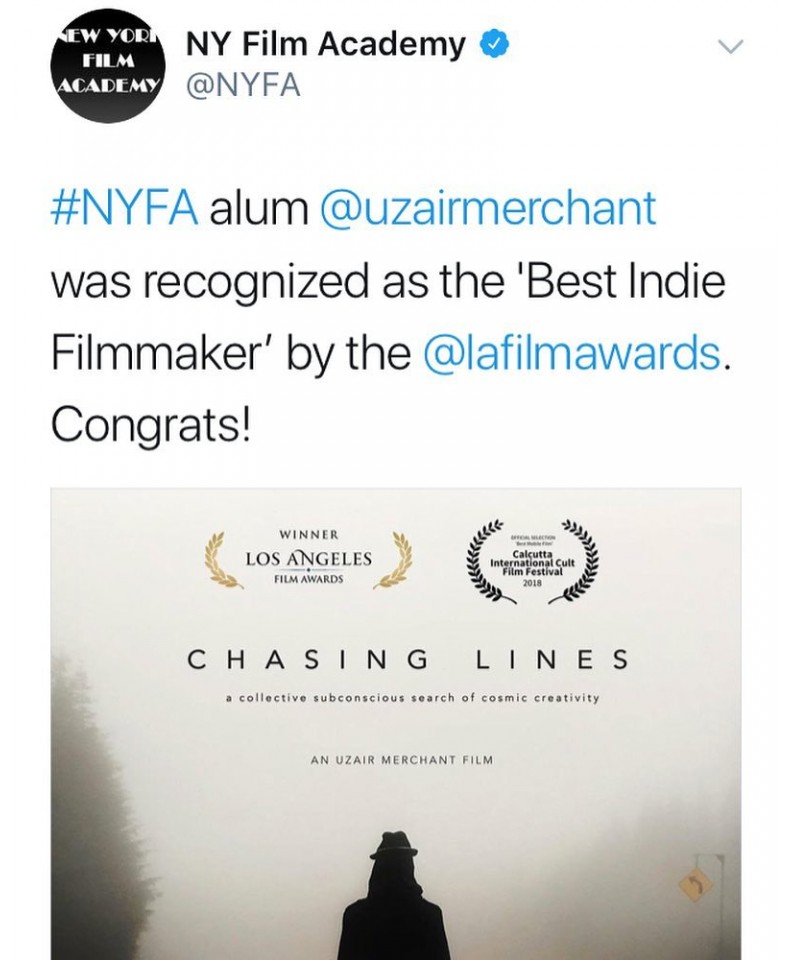 Uzair Merchant is Best Indie Director at Los Angeles Film Awards
