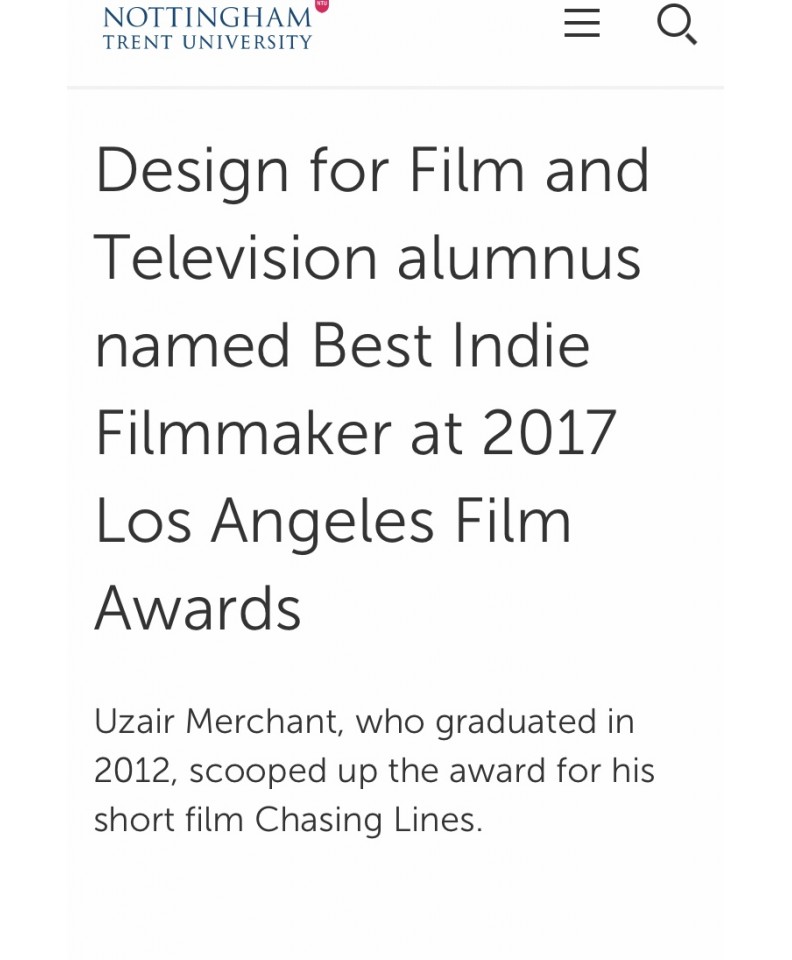 Uzair Merchant scooped up the award for his short film Chasing Lines